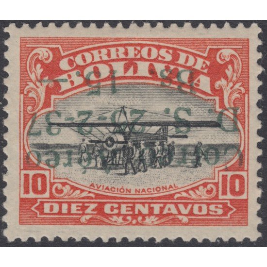 Bolivia A-35a 1937 Timbre aéreo de 1928/30 Sobrecarga invertida MH Bolivia A-35a 1937 Timbre aéreo de 1928/30 Sobrecarga invertida MH