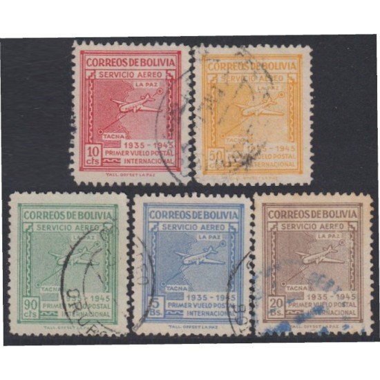 Bolivia A-77/81 1945 10 Aniversario del 1er vuelo postal Int. La Paz- Tacna Usad Bolivia A-77/81 1945 10 Aniversario del 1er vuelo postal Int. La Paz- Tacna Usad
