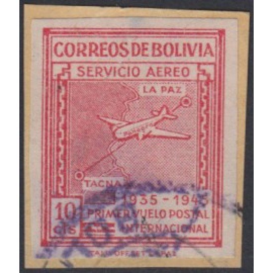 Bolivia A-77a 1945 10 10 Aniv. del 1er vuelo postal Int. La Paz- Tacna Sin dentar Usado Bolivia A-77a 1945 10 10 Aniv. del 1er vuelo postal Int. La Paz- Tacna Sin dentar Usado