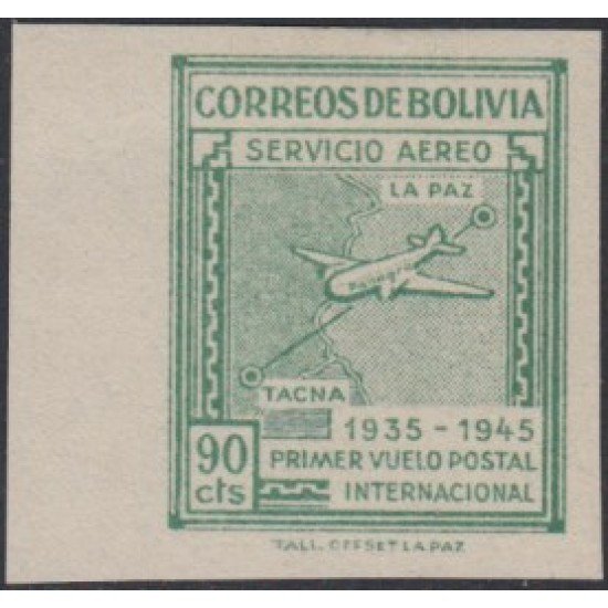 Bolivia A-79a 1945 10 Aniv. del 1er vuelo postal Int. La Paz- Tacna Sin dentar MH Bolivia A-79a 1945 10 Aniv. del 1er vuelo postal Int. La Paz- Tacna Sin dentar MH