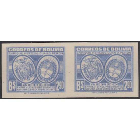 Bolivia A-95a 1947 Presidente Perón Escudo Sin dentar MH Bolivia A-95a 1947 Presidente Perón Escudo Sin dentar MH