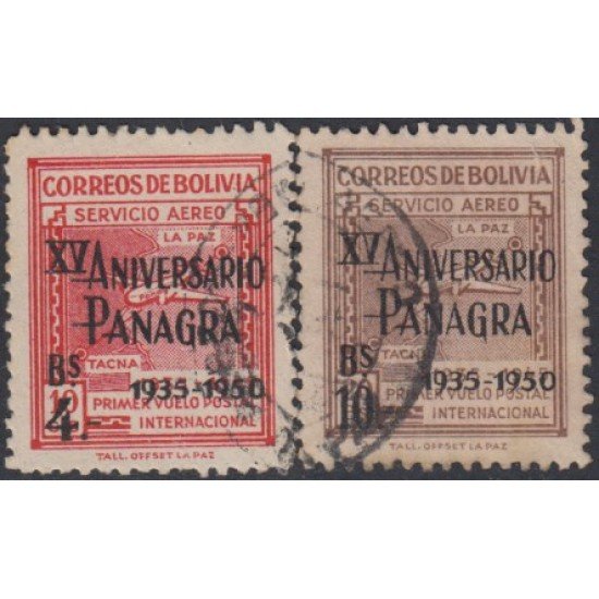 Bolivia A-105/106 1950 15º del servicio aéreo postal timbres de 1945 Usado Bolivia A-105/106 1950 15º del servicio aéreo postal timbres de 1945 Usado