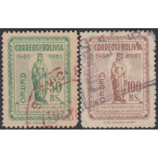 Bolivia A-140/41 1952 Isabel la Católica Usado Bolivia A-140/41 1952 Isabel la Católica Usado