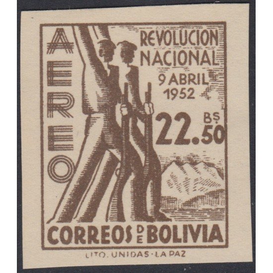 Bolivia A-152a 1953 Aniversario de la Revolución Nacional de 1952 Sin Dentar MNH Bolivia A-152a 1953 Aniversario de la Revolución Nacional de 1952 Sin Dentar MNH