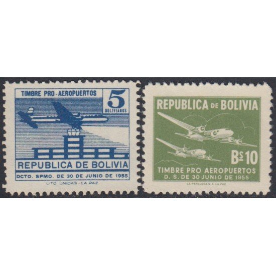 Bolivia A-164/65 1955 Fondo para la construcción de aeropuertos Aviones MH Bolivia A-164/65 1955 Fondo para la construcción de aeropuertos Aviones MH