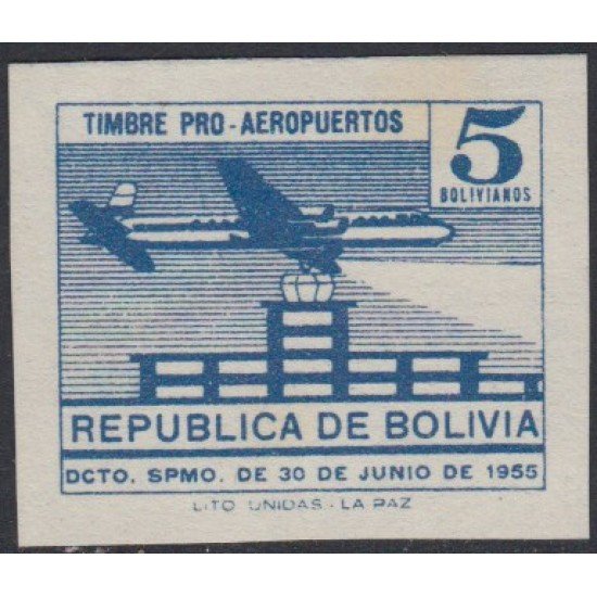Bolivia A-165 1955 Fondo para la construcción de aeropuertos Aviones SD MH Bolivia A-165 1955 Fondo para la construcción de aeropuertos Aviones SD MH