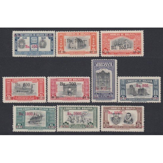 Bolivia A-166/175 1957 4º Centenario de La Paz Timbres de 1951 MH