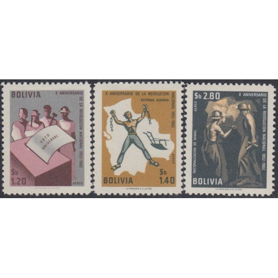 Bolivia A-232/34 1964 10 Aniversario de la Revolución Nacional MH Bolivia A-232/34 1964 10 Aniversario de la Revolución Nacional MH
