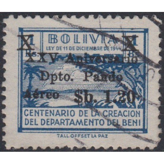 Bolivia A-243 1966 25º Aniversario del Departamento de Pando Usado Bolivia A-243 1966 25º Aniversario del Departamento de Pando Usado