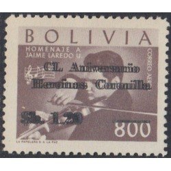 Bolivia A-246a 1966 Homenaje a Jaime Laredo doble sobrecarga MNH