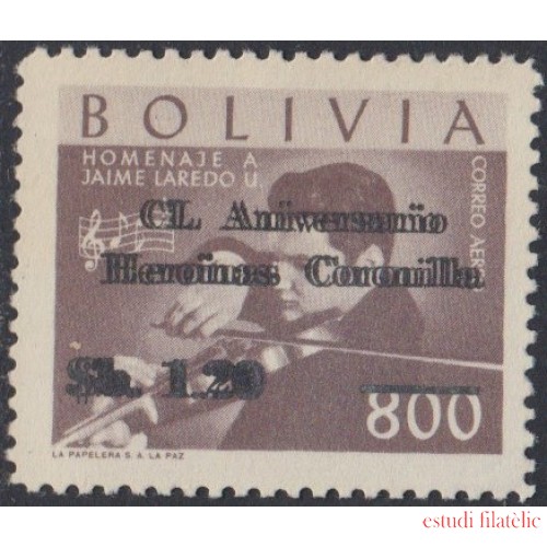 Bolivia A-246a 1966 Homenaje a Jaime Laredo doble sobrecarga MNH