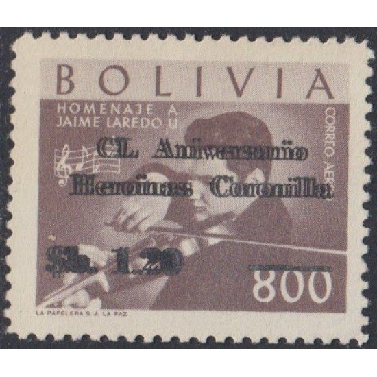 Bolivia A-246a 1966 Homenaje a Jaime Laredo doble sobrecarga MNH Bolivia A-246a 1966 Homenaje a Jaime Laredo doble sobrecarga MNH