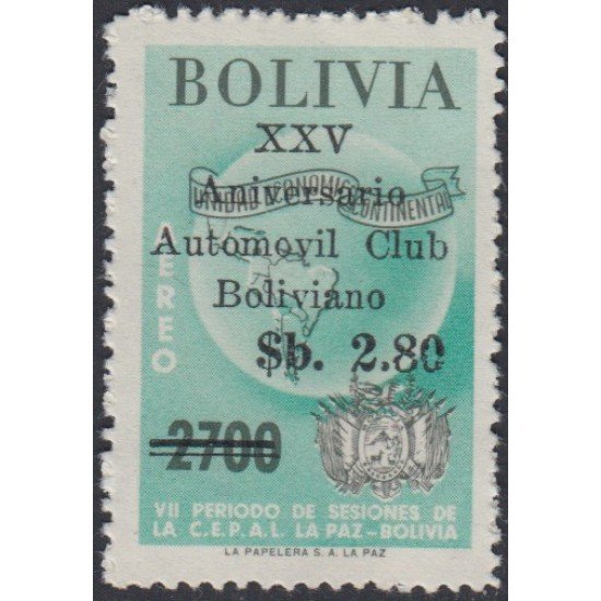 Bolivia A-248 1966 Aniversario Automóvil Club Boliviano MNH Bolivia A-248 1966 Aniversario Automóvil Club Boliviano MNH