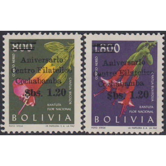 Bolivia A-250/51 1966 Aniversario Centro Filatélico Cochamba Flor Nacional MNH Bolivia A-250/51 1966 Aniversario Centro Filatélico Cochamba Flor Nacional MNH