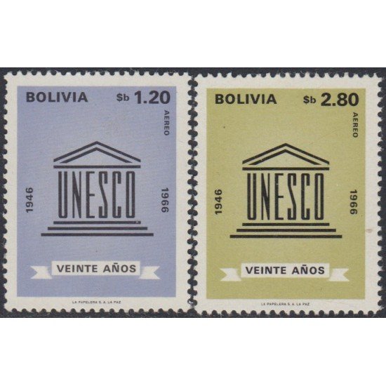 Bolivia A-263/64 1968 20º Aniversario de la UNESCO MNH Bolivia A-263/64 1968 20º Aniversario de la UNESCO MNH