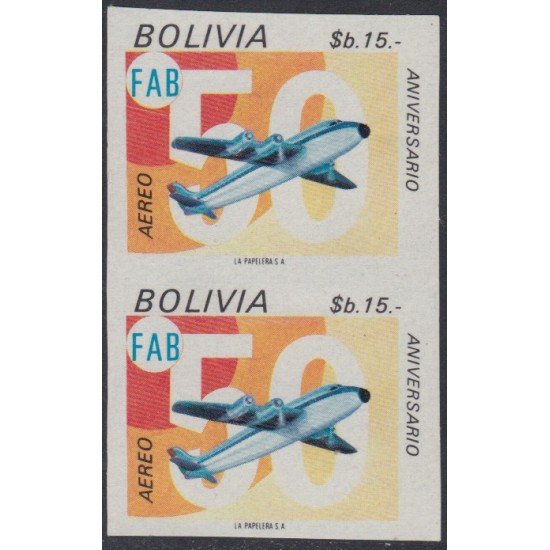 Bolivia A-318a 1974 50 Años de las Fuerzas Aéreas Bolivianas SD MNH Bolivia A-318a 1974 50 Años de las Fuerzas Aéreas Bolivianas SD MNH