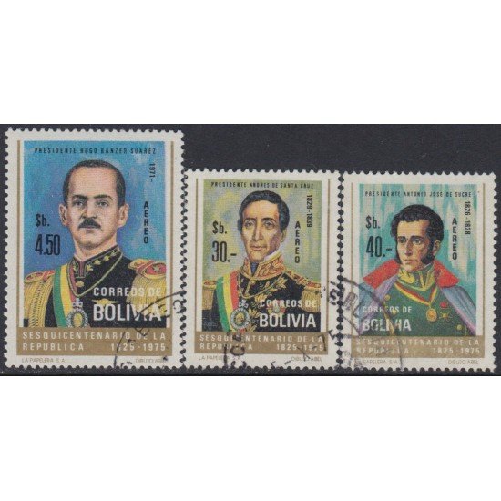 Bolivia A-326/28 1975 Pres. Hugo Banzer Andrés Sta Cruz Antonio Sucre Usado Bolivia A-326/28 1975 Pres. Hugo Banzer Andrés Sta Cruz Antonio Sucre Usado