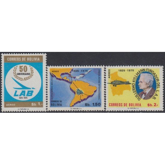 Bolivia A-334/36 1975 50 Años de la compañía aérea Lloyd Aero Boliviano MNH Bolivia A-334/36 1975 50 Años de la compañía aérea Lloyd Aero Boliviano MNH