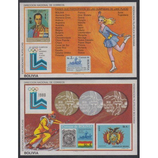 Bolivia HBM-102/103 Exposiciones filatélicas XII Juegos olímpicos de invierno Lake Placid 1980 MNH Bolivia HBM-102/103 Exposiciones filatélicas XII Juegos olímpicos de invierno Lake Placid 1980 MNH