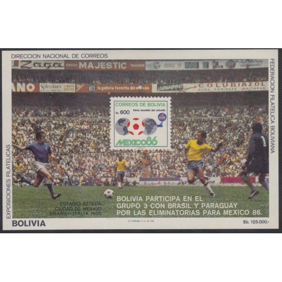 Bolivia HBM-144 Exp. Filatélicas Estadio Azteca México MNH Bolivia HBM-144 Exp. Filatélicas Estadio Azteca México MNH
