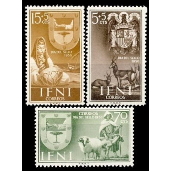 Ifni 132/34 1956 Día del Sello Escudos Coat MNH Ifni 132/34 1956 Día del Sello Escudos Coat MNH