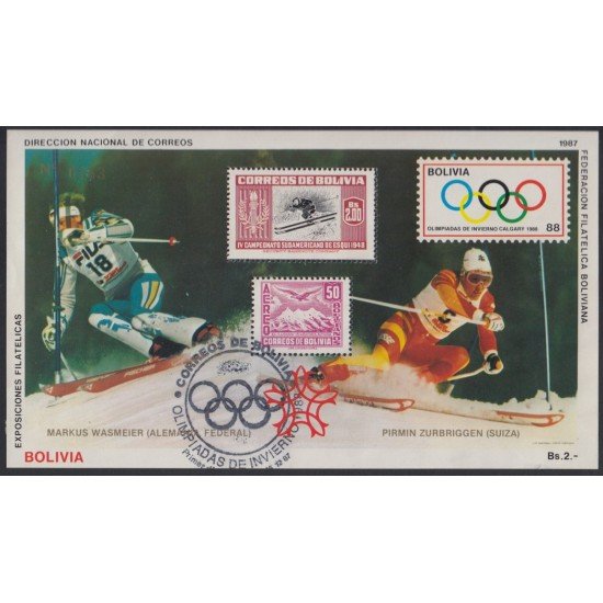 Bolivia HBM-167 Exp. Filatélica Juegos olímpicos de Calgary 1988 Esquí Usado Bolivia HBM-167 Exp. Filatélica Juegos olímpicos de Calgary 1988 Esquí Usado