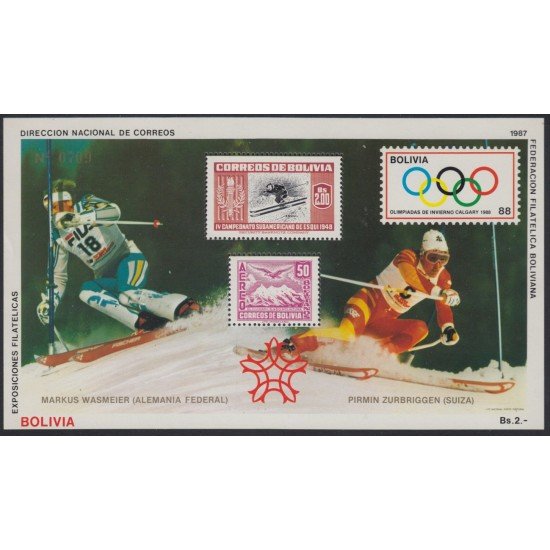 Bolivia HBM-167 Exp. Filatélica Juegos olímpicos de Calgary 1988 Esquí MNH Bolivia HBM-167 Exp. Filatélica Juegos olímpicos de Calgary 1988 Esquí MNH