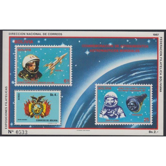 Bolivia HBM-168 Exp. Filatélica 1er vuelo orbital de EE.UU MNH Bolivia HBM-168 Exp. Filatélica 1er vuelo orbital de EE.UU MNH