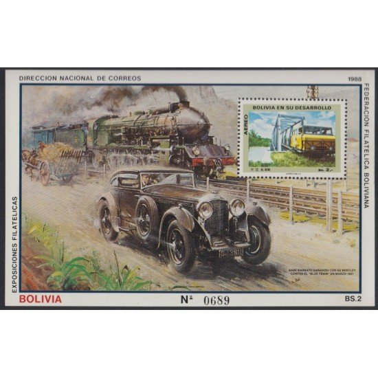 Bolivia HBM-172 Exp. Filatélica Bentley Tren MNH Bolivia HBM-172 Exp. Filatélica Bentley Tren MNH
