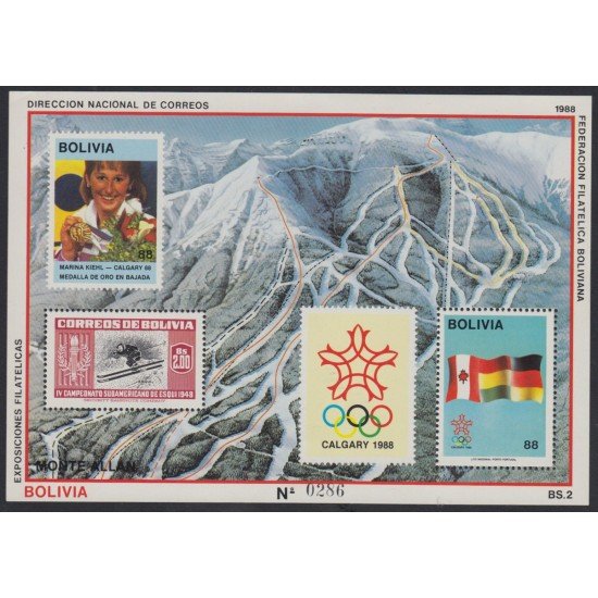 Bolivia HBM-173 Exp. Filatélicas Juegos olímpicos de Calgary 1988 Esquí MNH Bolivia HBM-173 Exp. Filatélicas Juegos olímpicos de Calgary 1988 Esquí MNH