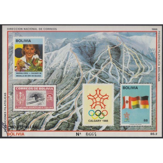 Bolivia HBM-173 Exp. Filatélicas Juegos olímpicos de Calgary 1988 Esquí Usado Bolivia HBM-173 Exp. Filatélicas Juegos olímpicos de Calgary 1988 Esquí Usado