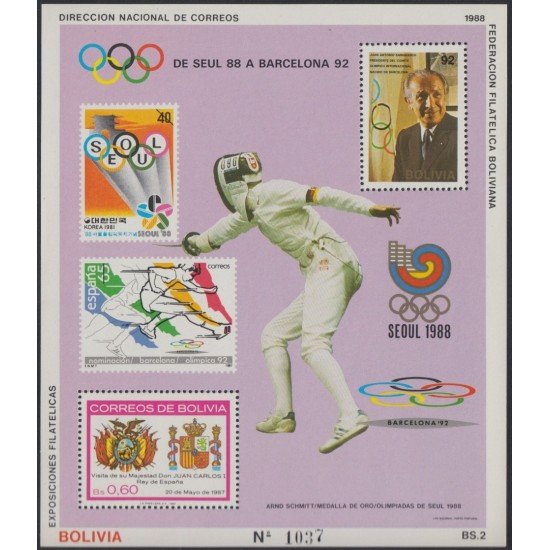Bolivia HBM-176 Exp. Filatélicas Olimpiadas Barcelona 92 MNH Bolivia HBM-176 Exp. Filatélicas Olimpiadas Barcelona 92 MNH