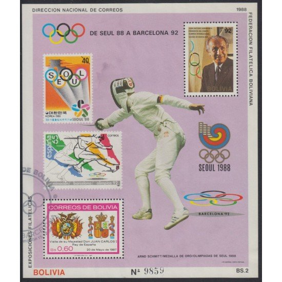 Bolivia HBM-176 Exp. Filatélicas Olimpiadas Barcelona 92 Usado Bolivia HBM-176 Exp. Filatélicas Olimpiadas Barcelona 92 Usado