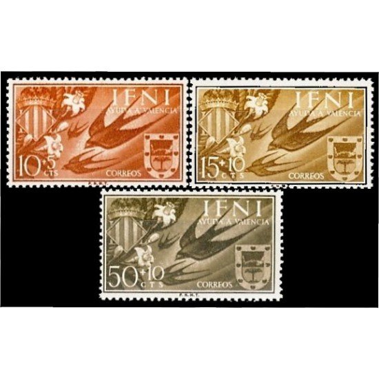Ifni 142/44 1958 Ayuda a Valencia Escudos Coats MNH Ifni 142/44 1958 Ayuda a Valencia Escudos Coats MNH