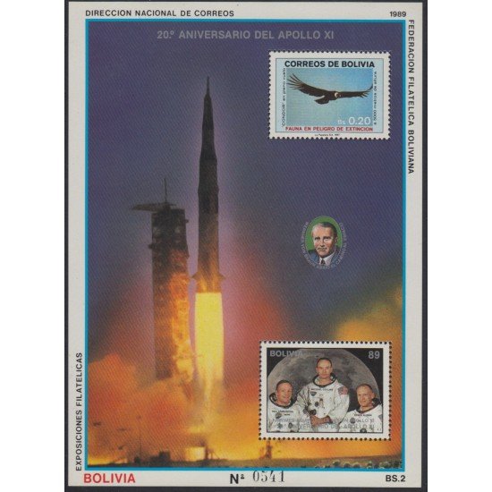 Bolivia HBM-183 Exp. Filatélicas 20 Aniversario del Apollo XXI MNH Bolivia HBM-183 Exp. Filatélicas 20 Aniversario del Apollo XXI MNH