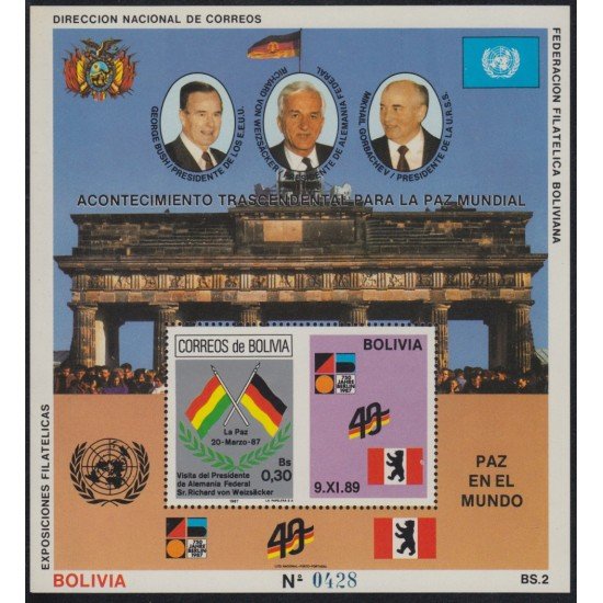Bolivia HBM-184 Exp. Filatélicas Pesidentes Bush Gorbachev Richard Von MNH Bolivia HBM-184 Exp. Filatélicas Pesidentes Bush Gorbachev Richard Von MNH