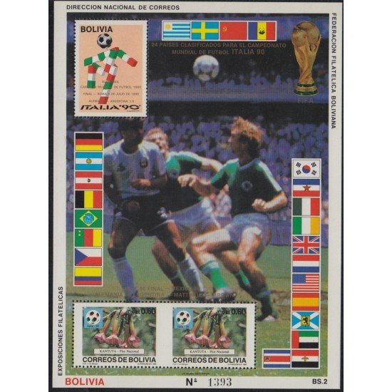 Bolivia HBM-189 Exp. Filatélica Campeonato de Fútbol Italia 1990 MNH Bolivia HBM-189 Exp. Filatélica Campeonato de Fútbol Italia 1990 MNH
