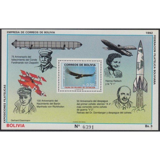 Bolivia HBM-199 Cohete Avión Zeppelín Cóndor MNH Bolivia HBM-199 Cohete Avión Zeppelín Cóndor MNH