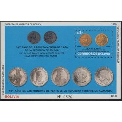Bolivia HBM-204 Exposiciones filatélicas 40 Años monedas alemanas de plata MNH Bolivia HBM-204 Exposiciones filatélicas 40 Años monedas alemanas de plata MNH