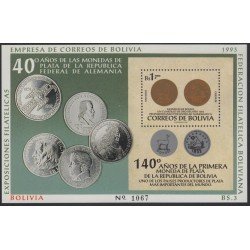Bolivia HBM-205 Exp. Filatélicas 140 Años monedas bolivianas de plata MNH Bolivia HBM-205 Exp. Filatélicas 140 Años monedas bolivianas de plata MNH