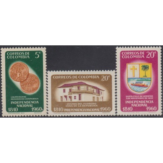 Colombia 582/84 1960 Independencia Nacional Monedas de la República La Casa del florero Santa Cruz de Monpox MNH Colombia 582/84 1960 Independencia Nacional Monedas de la República La Casa del florero Santa Cruz de Monpox MNH