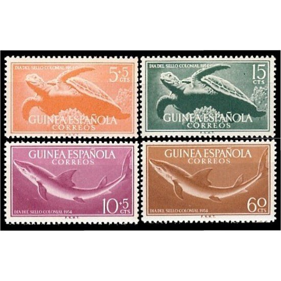Guinea Española 338/41 1954 Día del Sello Colonial Fauna marina MNH Guinea Española 338/41 1954 Día del Sello Colonial Fauna marina MNH