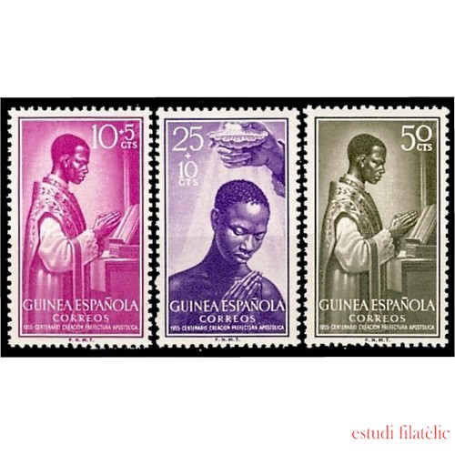 Guinea Española 344/46 1955 Centº prefectura Apostólica Fernando Poo Annobón y Corisco Sacerdote indígena-Bautizo MNH 