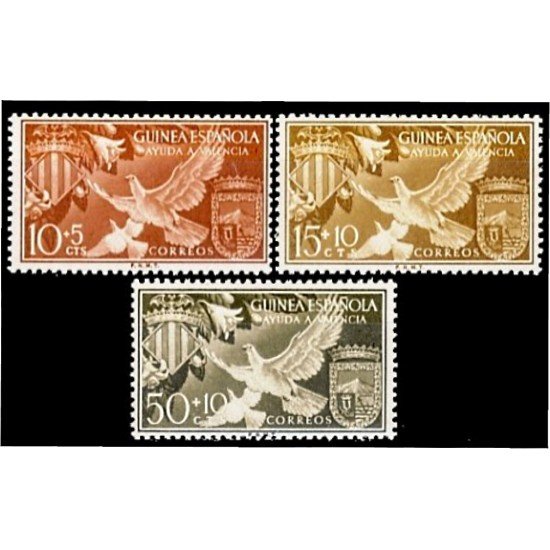 Guinea Española 373/75 1958 Ayuda a Valencia Escudos Valencia y Sta. Isabel MNH