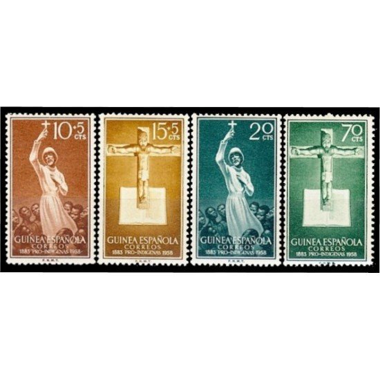 Guinea Española 384/87 1958 Pro indígenas Misionero-Crucifijo MNH