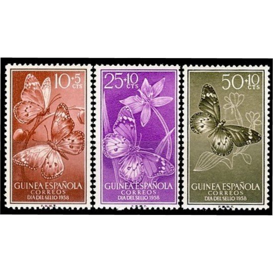 Guinea Española 388/90 1958 Día del Sello Mariposas MNH