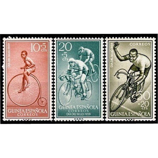 Guinea Española 395/97 1959 Día del Sello Ciclismo MNH