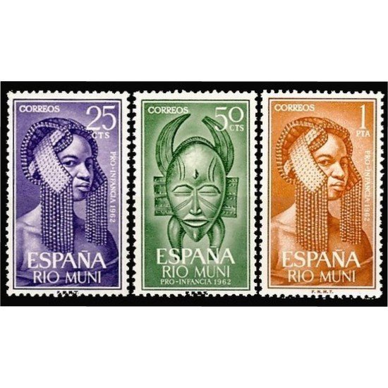 Rio Muni 29/31 1962 Peinado indígena-Máscara Mask MNH Rio Muni 29/31 1962 Peinado indígena-Máscara Mask MNH