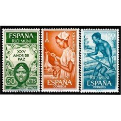 Rio Muni 60/62 1965 XXV Años de Paz Alegoría Enfermera Transporte fluvial Peace MNH Rio Muni 60/62 1965 XXV Años de Paz Alegoría Enfermera Transporte fluvial Peace MNH
