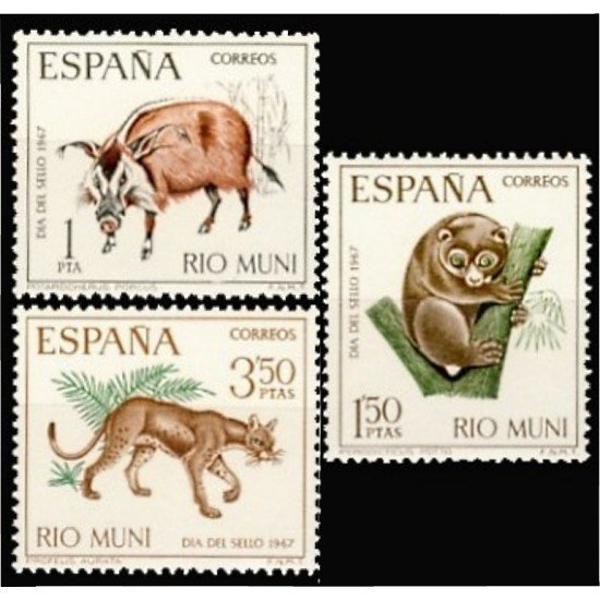 Rio Muni 80/82 1967 Día del Sello Fauna MNH Rio Muni 80/82 1967 Día del Sello Fauna MNH
